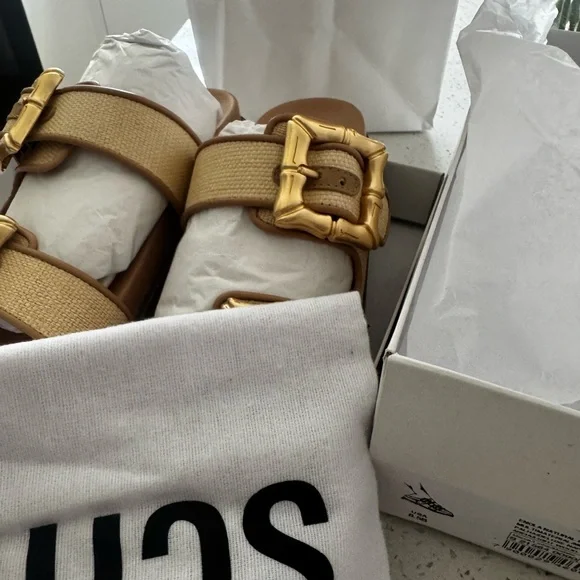 SCHUTZ Enola Natural Sporty Slide Sandals Women's Gold Buckle Sandals Size 8.5 - Picture 11 of 11